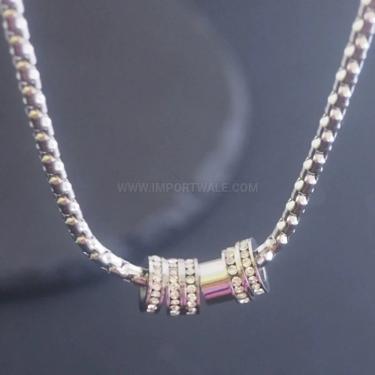 Modern Titanium Steel Geometric Ring Pendant Necklace with Sparkled Crystals
