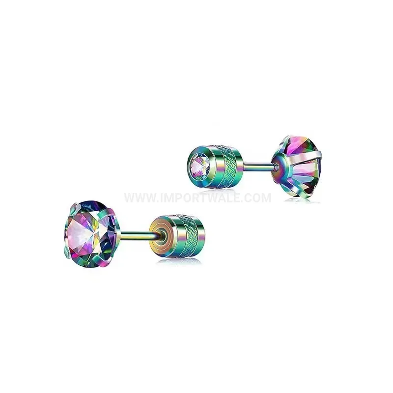 Classic Double Ended Stainless Steel Zircon Stud Piercing Earrings