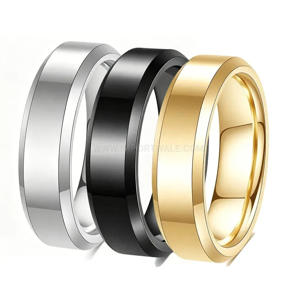 Bold Beveled Edge Smooth Stainless Steel Band Ring