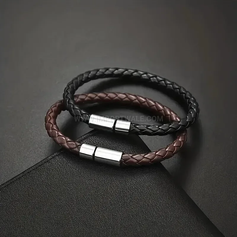 Stylish Handcrafted Braided Leather Vintage Unisex Wristband Bracelet