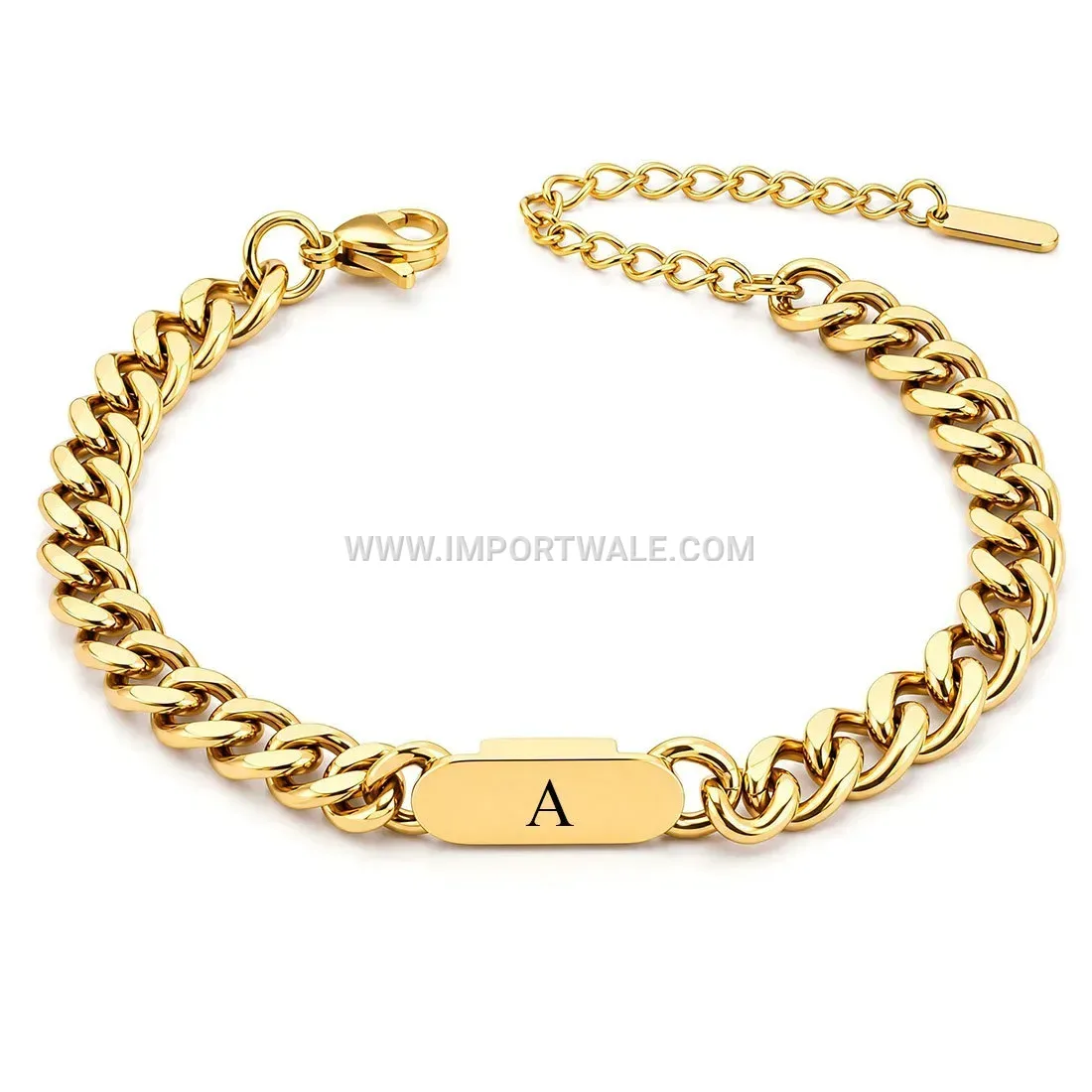 Engraved Initial Letter 8mm Cuban Link Stainless Steel Bracelet