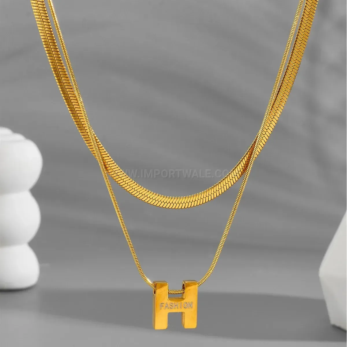 Modern Double Layer Snake Chain Letter H Titanium Steel Necklace