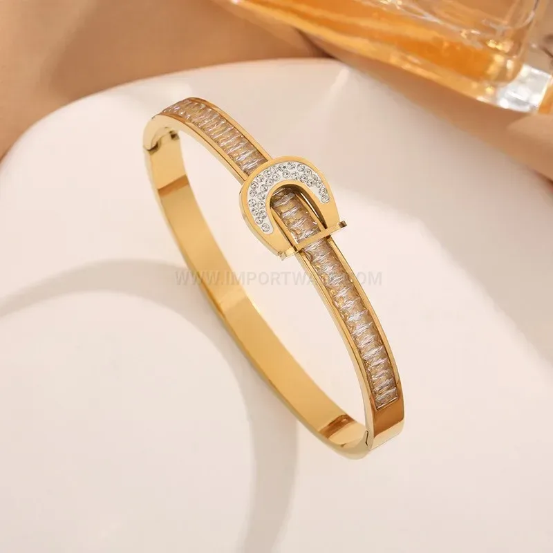 Elegant Crystal Pavé U-Shape Titanium Steel Bangle Bracelet