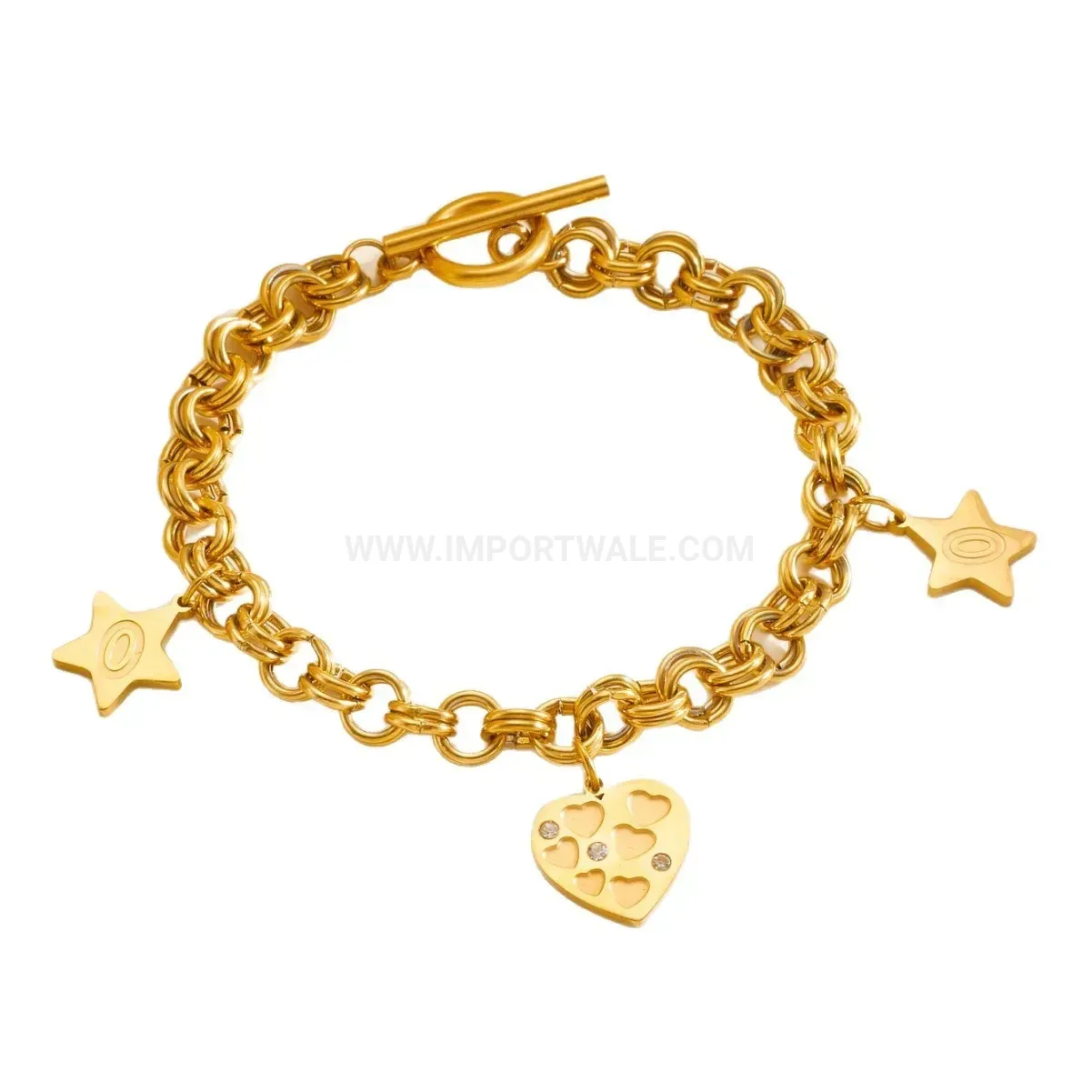 Heart Charm Stainless Steel Chain Link Couple Bracelet