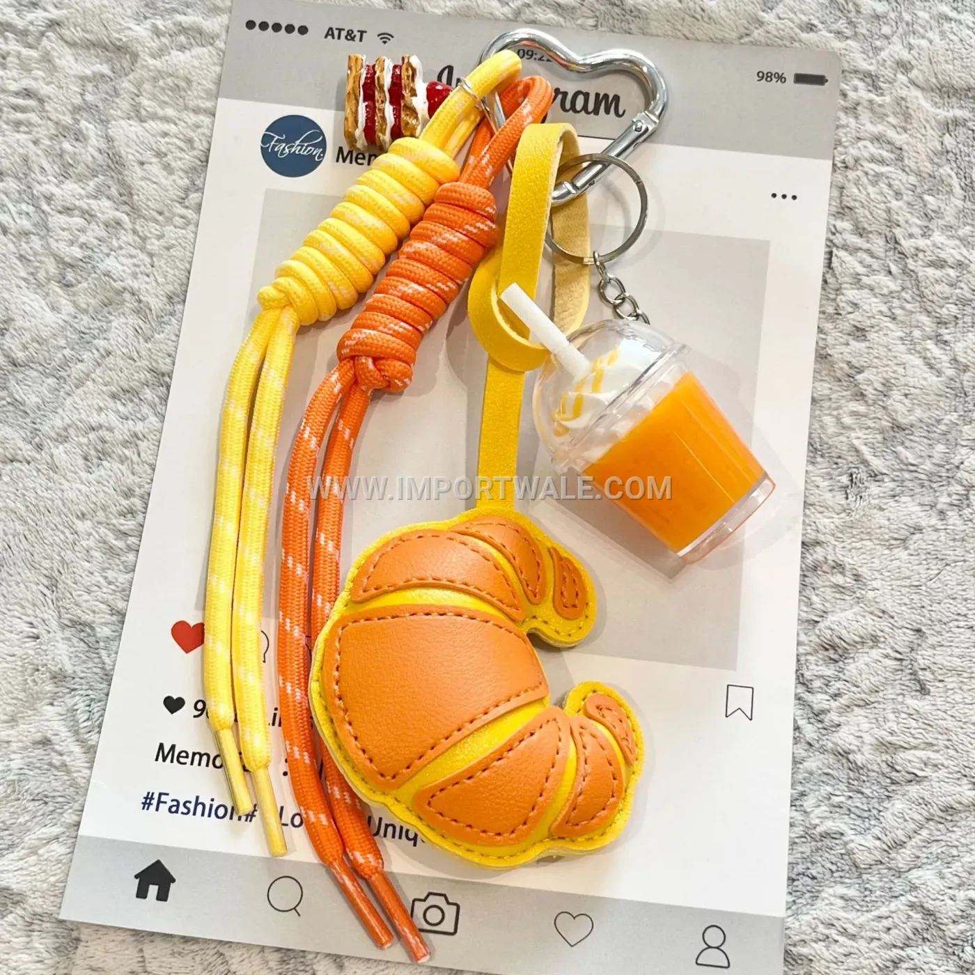 Woven Leather Drink And Croissant Creative Key chains Keychain