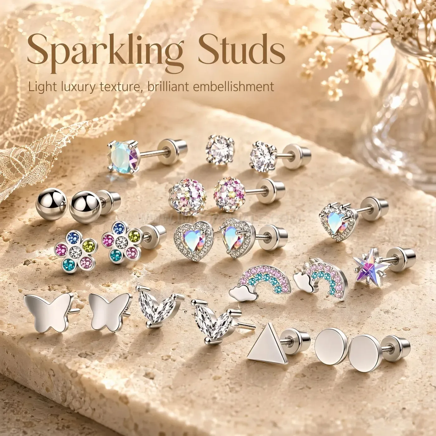 Bold Iridescent Zircon Geometric Threaded Stainless Steel Piercing Stud