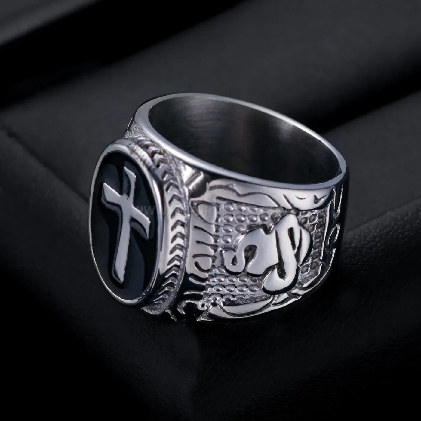 Classic Men's Retro Stainless Steel Cross Signet Ring