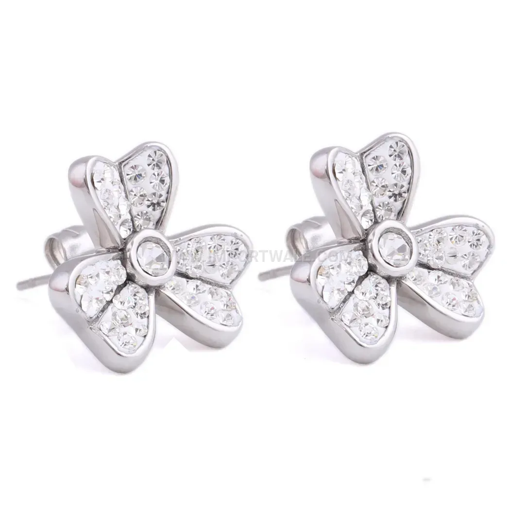 Crystal Pave Camellia Flower Stainless Steel Earrings