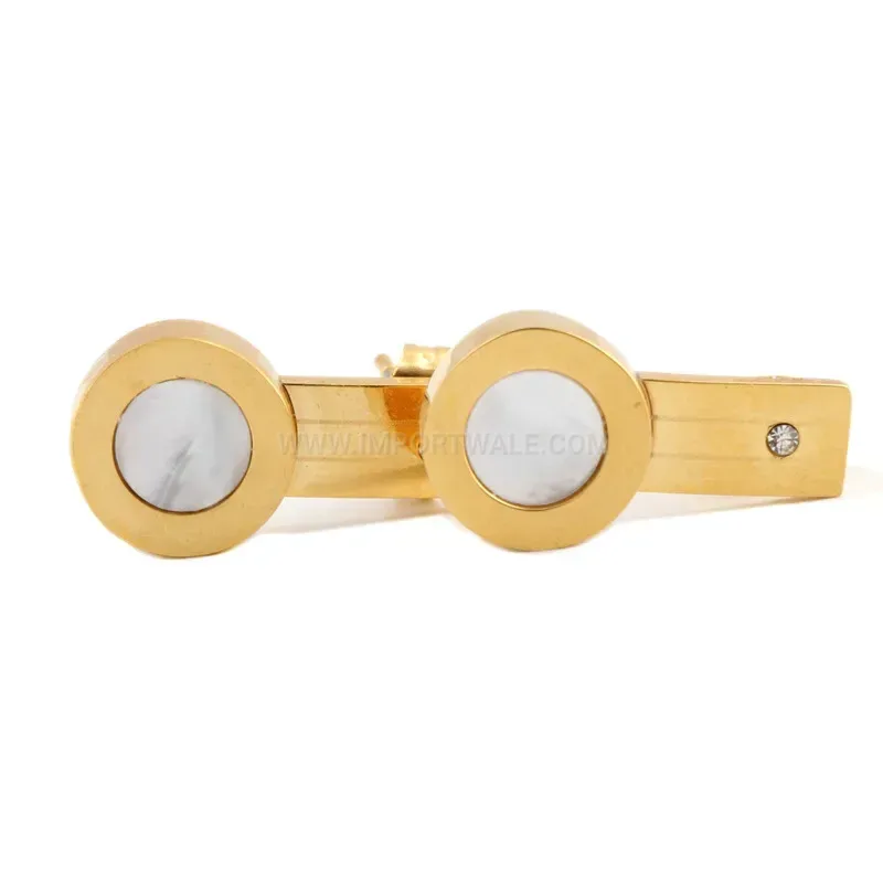 Modern Gold Stainless Steel Geometric Shell Disc Stud Earrings