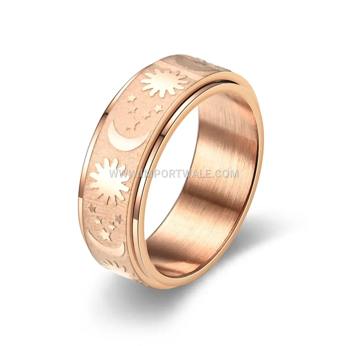 Stainless Steel Spinner Band Ring with Engraved Detail
