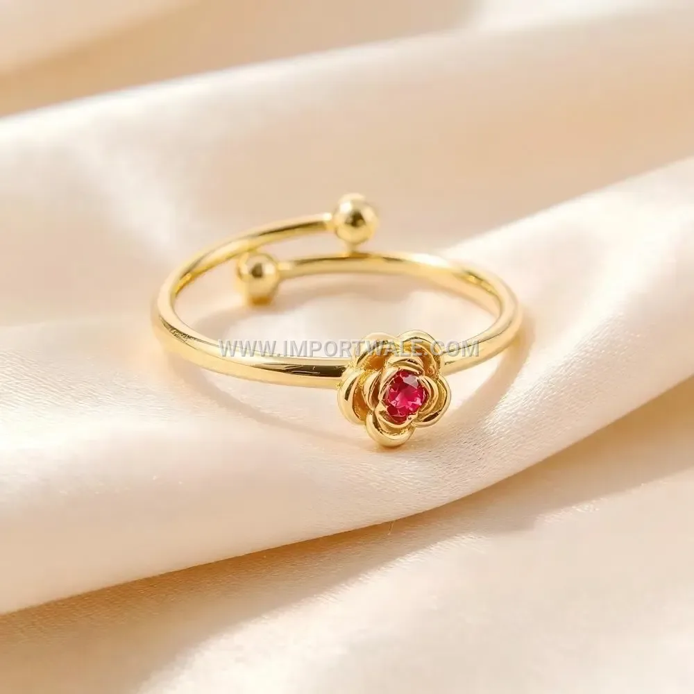 Rose Flower Rhinestone Open Stainless Steel Ring