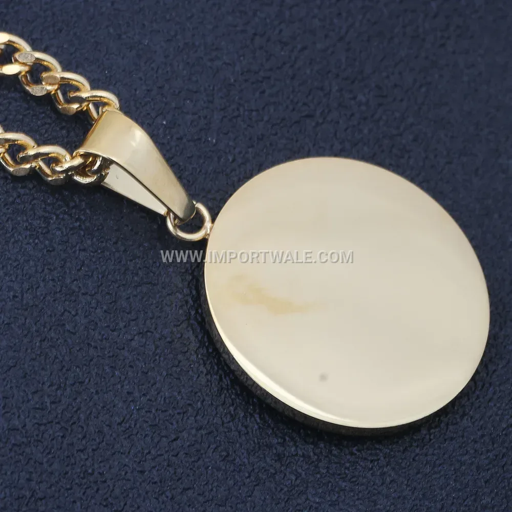 Gold Plated Stainless Steel Round Libra Zodiac Pendant Necklace