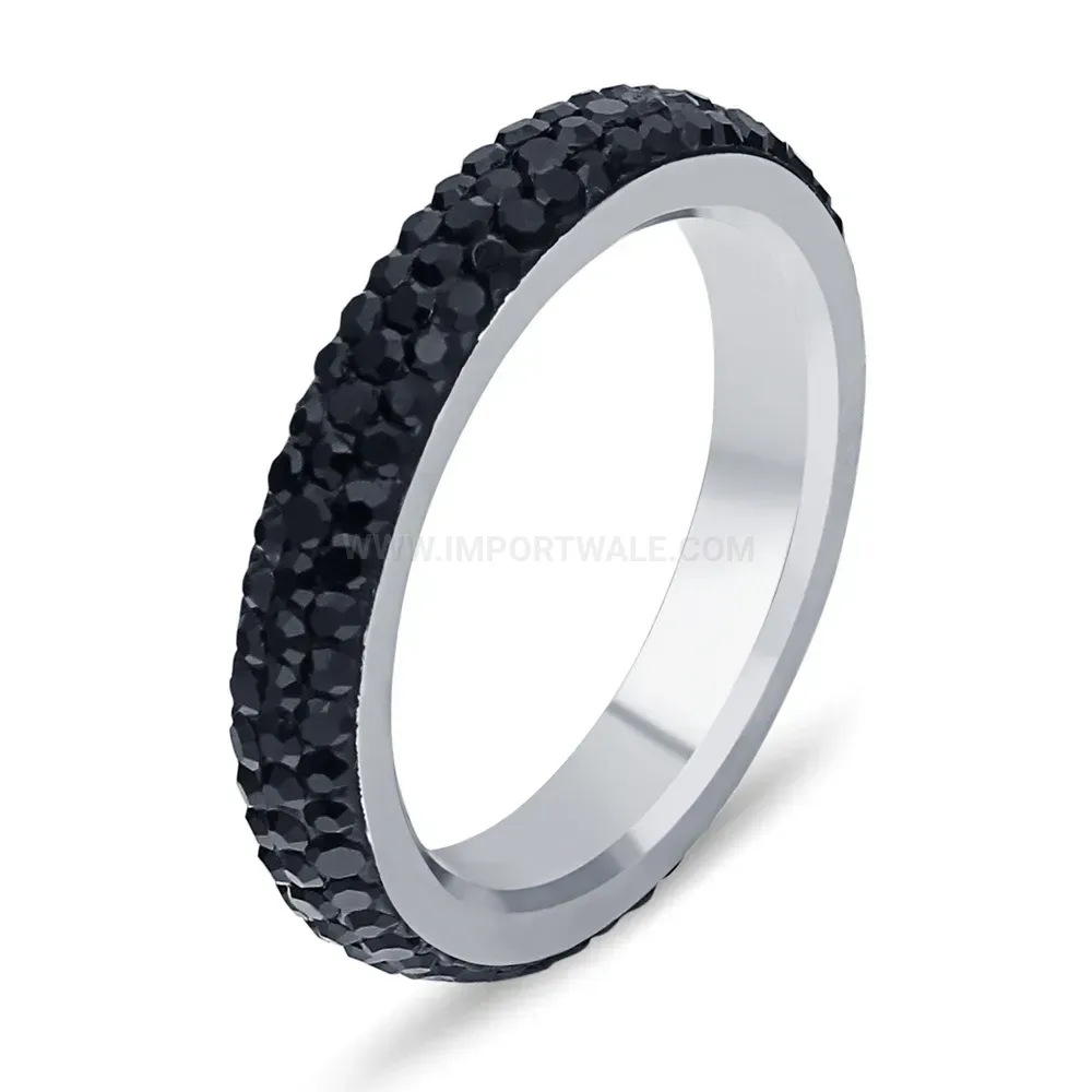 Rhinestone Embedded Curved Stainless Steel Band Ring