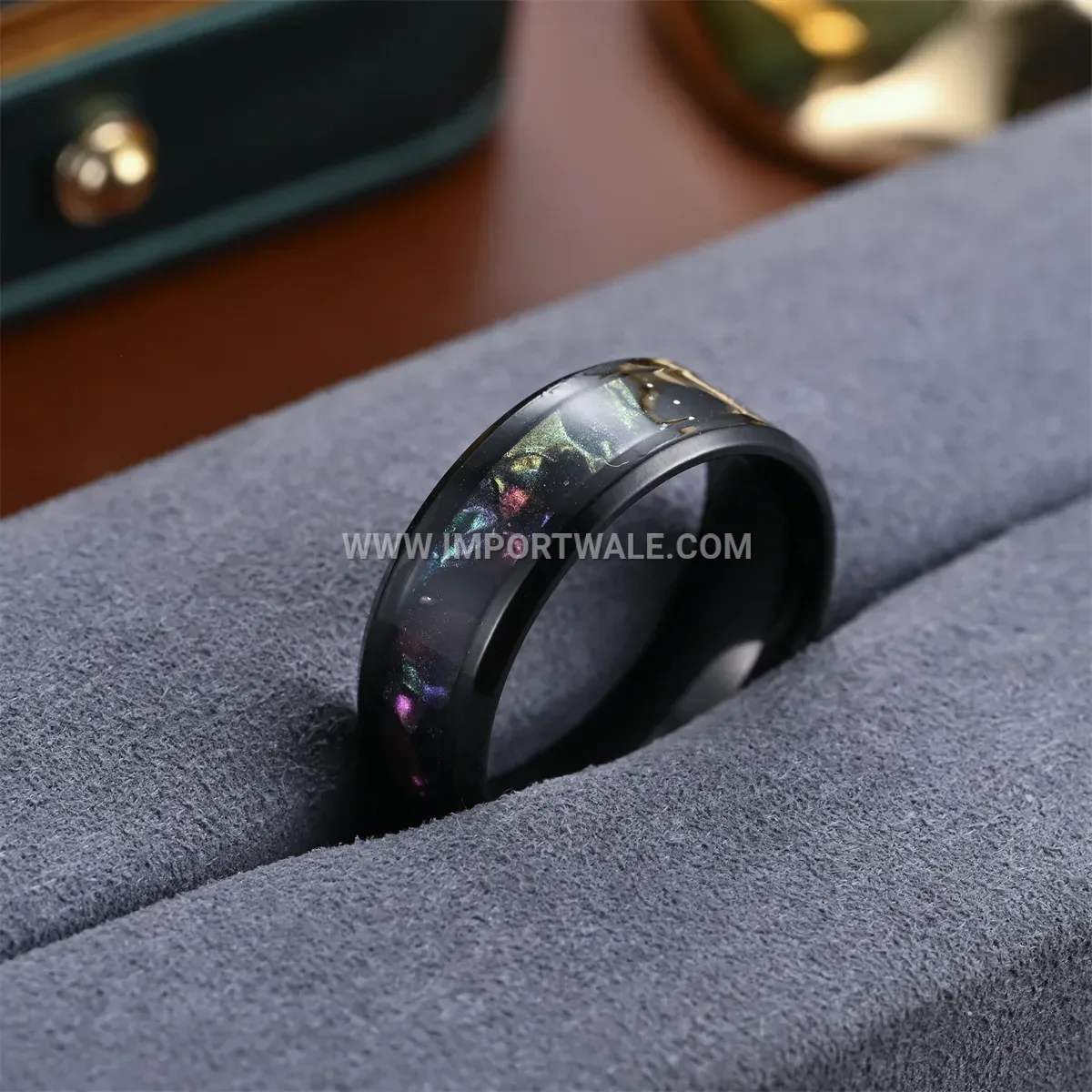 Black Starry Night Shell Inlay Stainless Steel Band Ring
