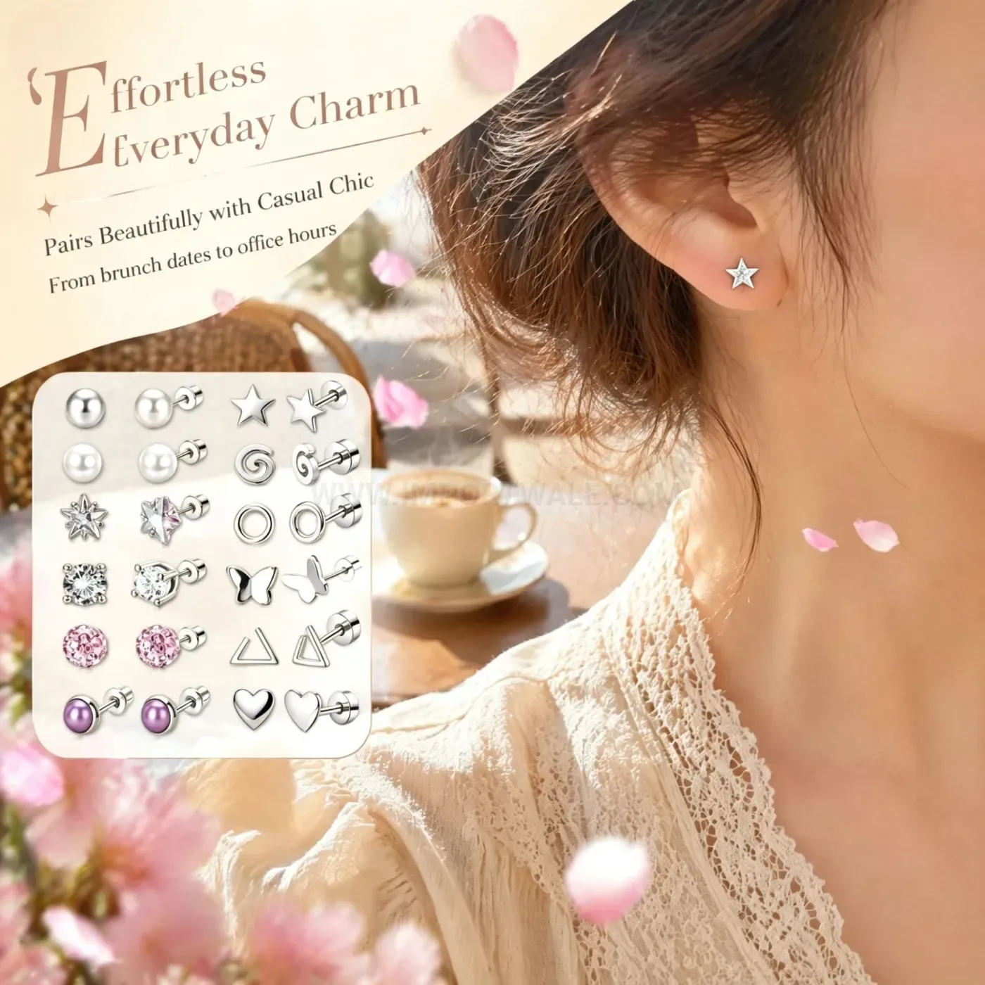 Trendy Stainless Steel Pearl and Crystal Geometric Ear Piercing Studs