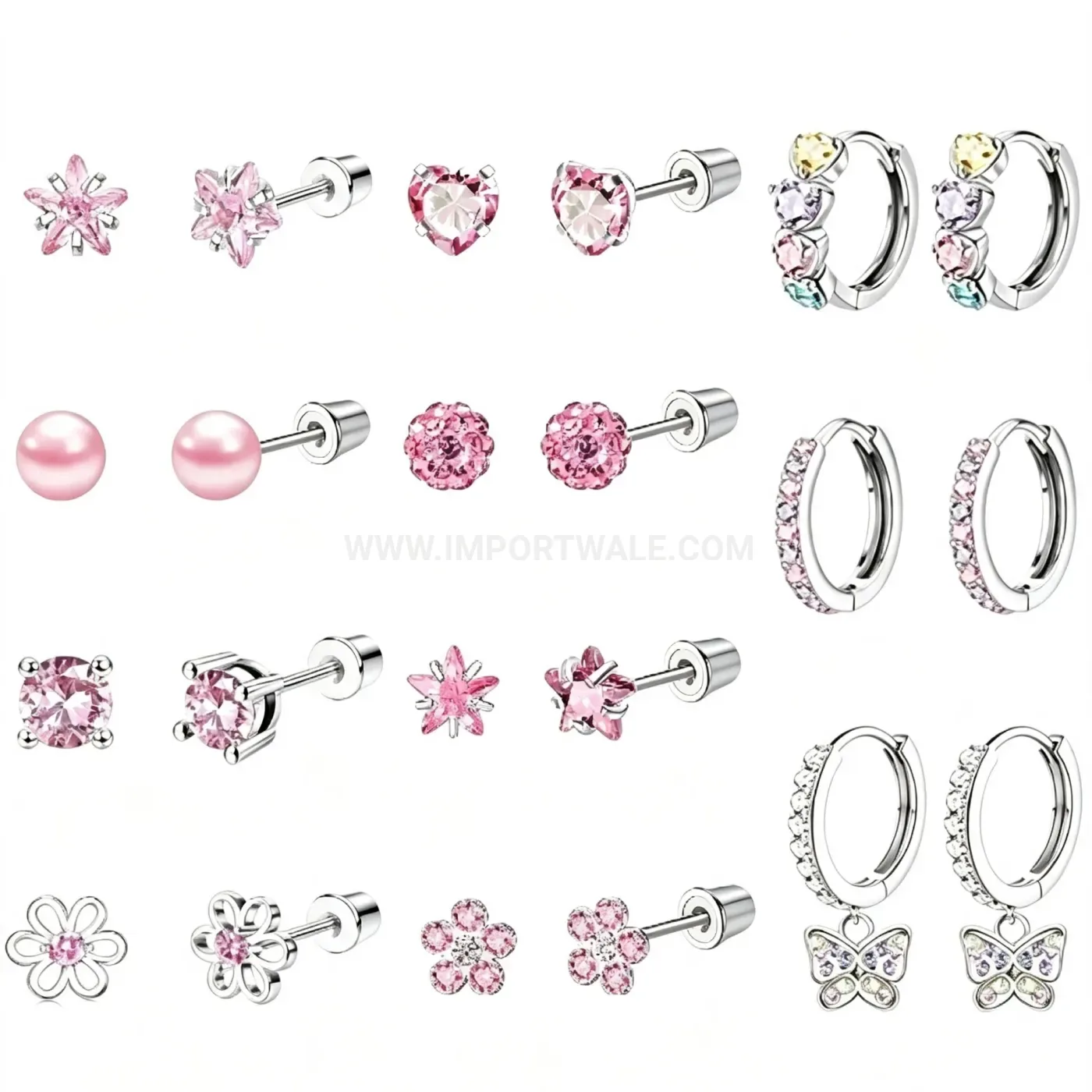 Chic Stainless Steel Floral Zirconia Piercing Studs and Hoops Set
