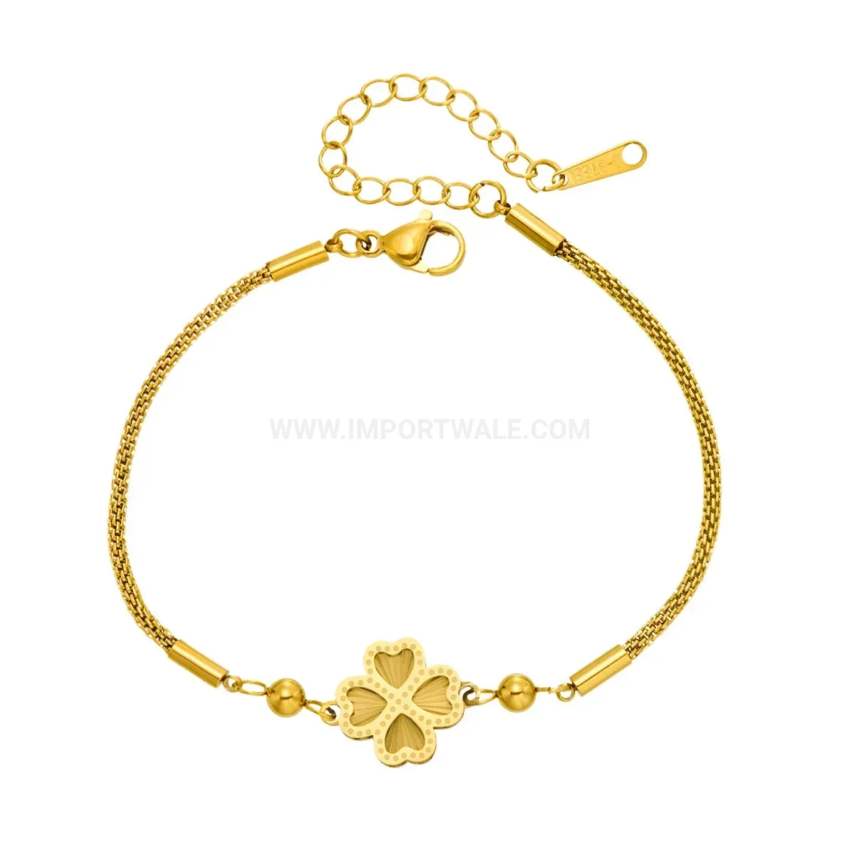 Gold Plated Stainless Steel Four Leaf Clover Chain Bracelet