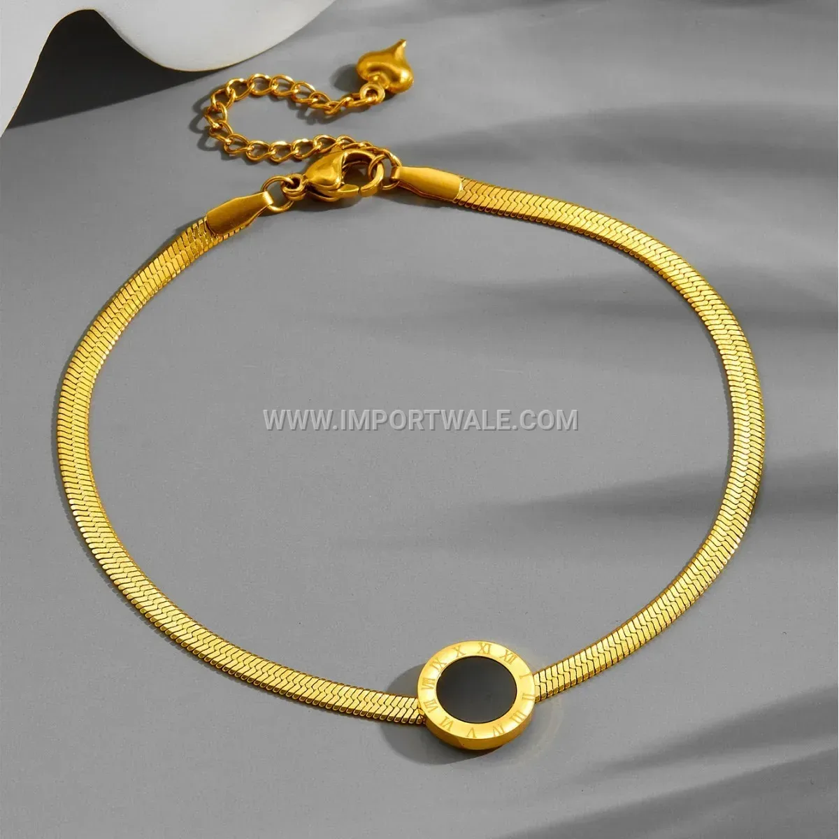Roman Numeral Disc Gold Toned Premium Anklet Anti Tarnish