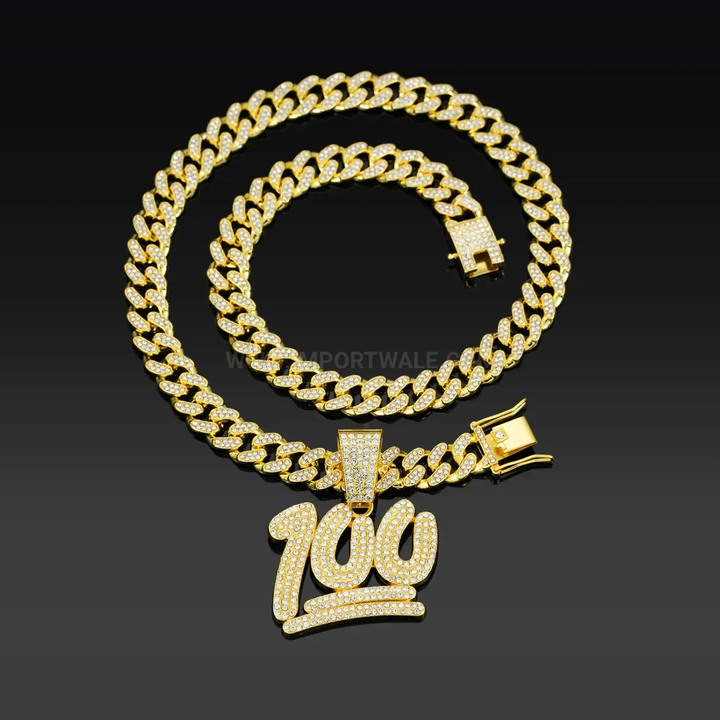 Designer Iced Out Number 100 Pendant Cuban Link Chain Necklace