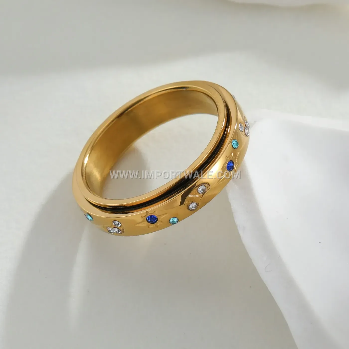 Celestial Sun and Moon Rotatable Stainless Steel Zirconia Band