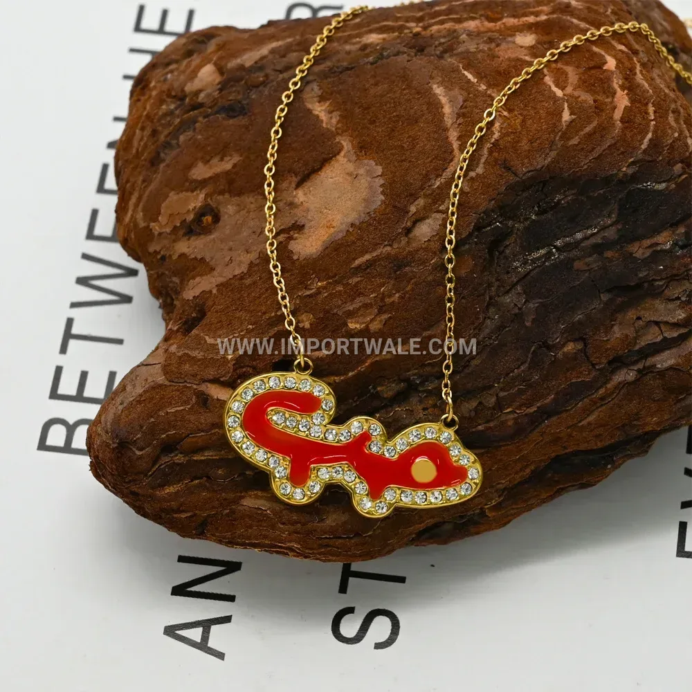 Stainless Steel Islamic Script Calligraphy Zircon Pendant Necklace