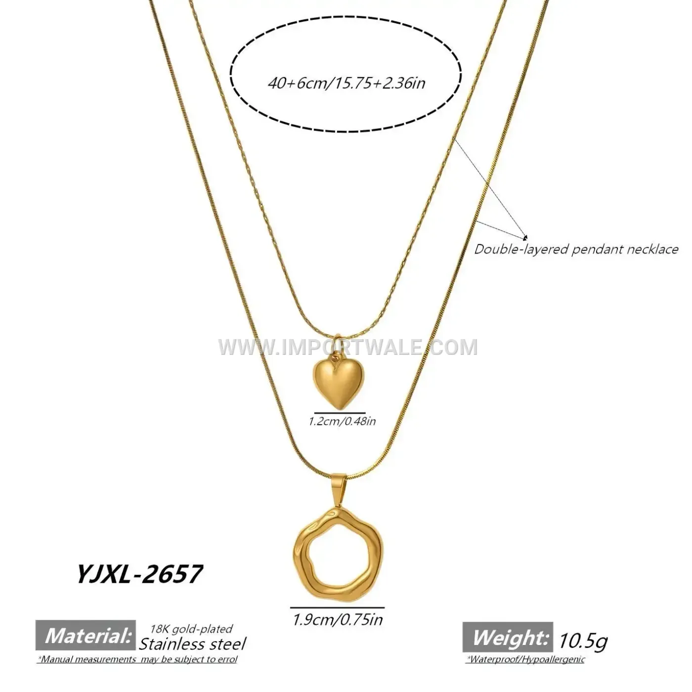 Double Strand Stainless Steel Heart Pendant Layered Necklace