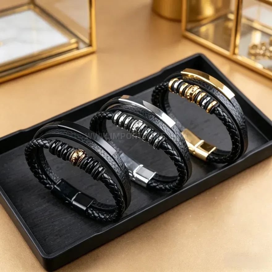Trendy Multi Layer Braided Leather Wrap Bracelet With Magnetic Buckle