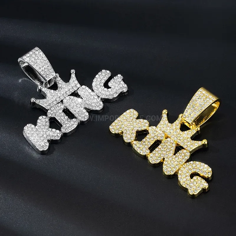 Iced Out Alloy King Crown Hip Hop Pendant with Large Bail