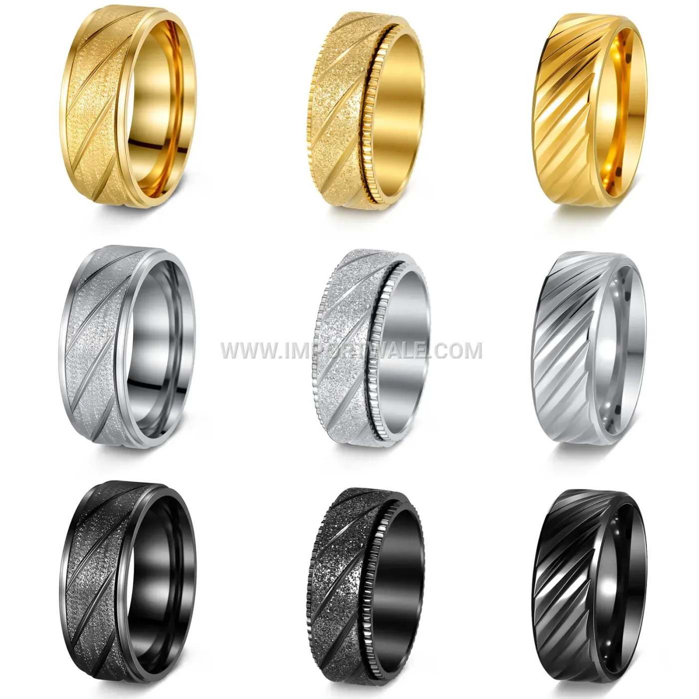 Geometric Diagonal Twill Stainless Steel Band Ring