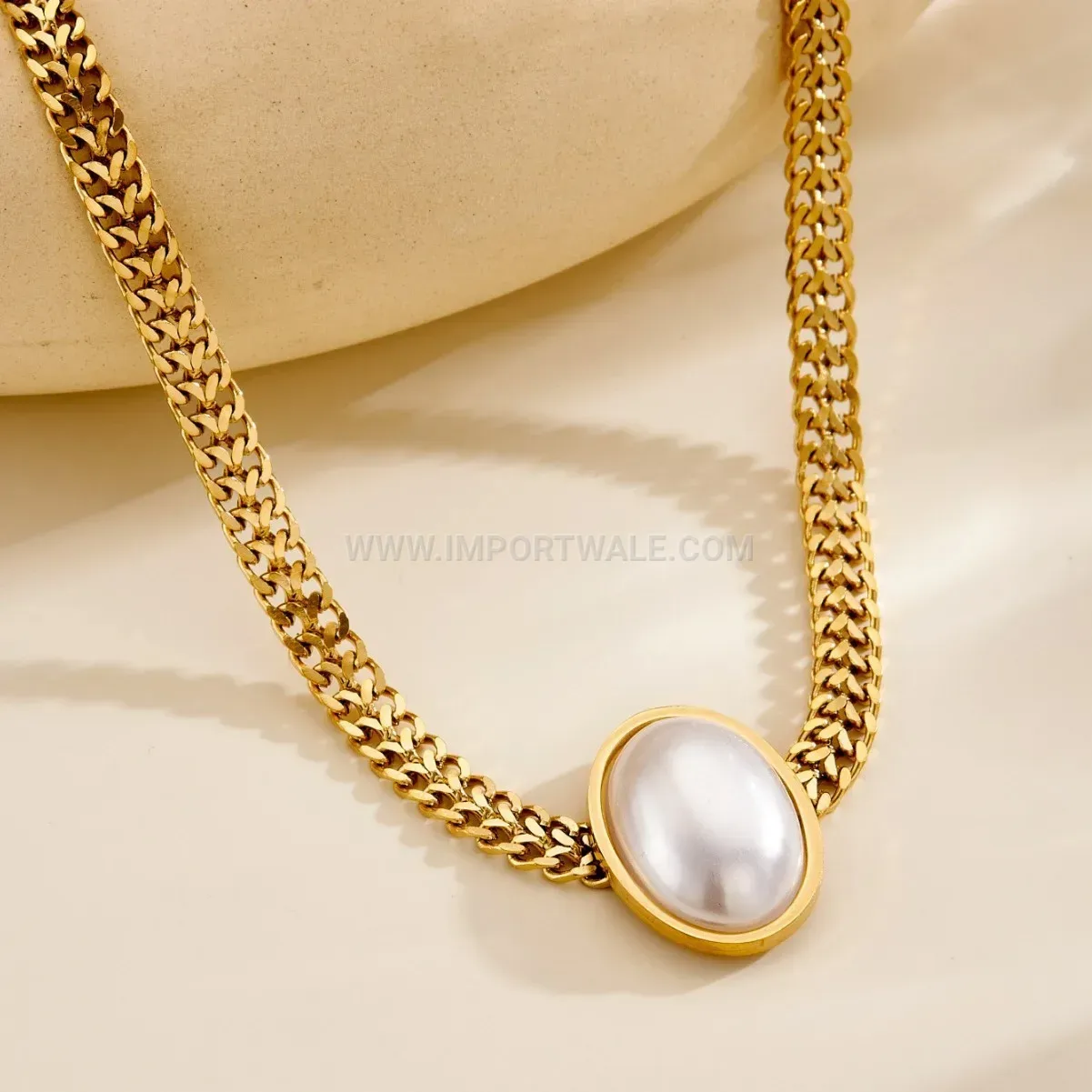 Bold Stainless Steel Oval Pearl Jewelry Set