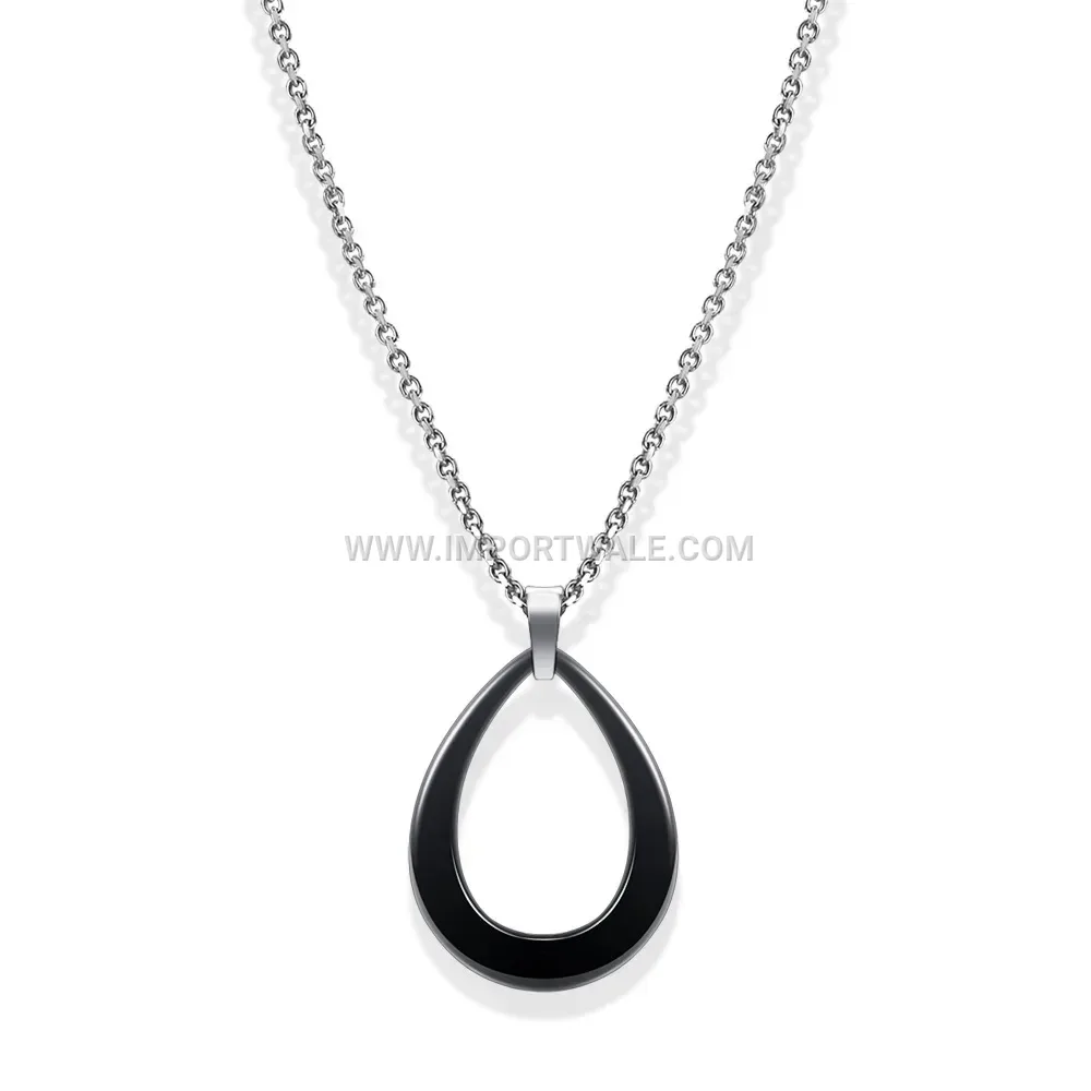 Minimalist Teardrop Cutout Ceramic and Titanium Steel Pendant Necklace