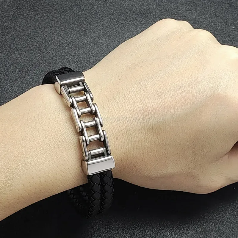 Chic Bicycle Chain Style Dual-Color Leather Men's Bracelet
