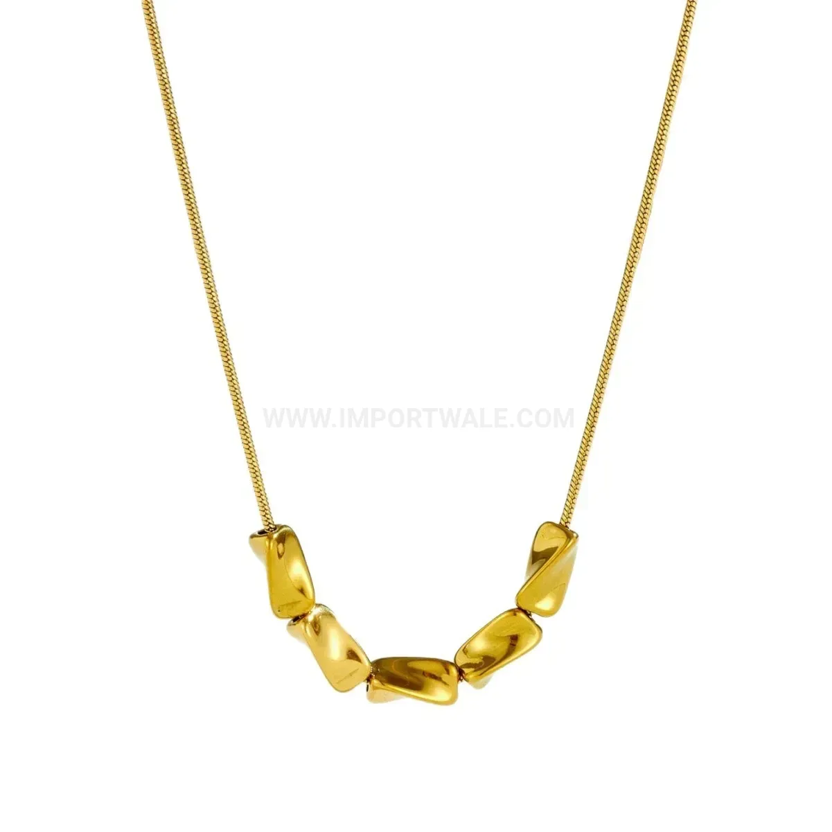 Modern Gold Stainless Steel Five-Bead Rice Grain Clavicle Chain Necklace