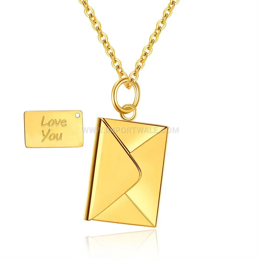 Engravable Stainless Steel Envelope Pendant Clavicle Chain Necklace