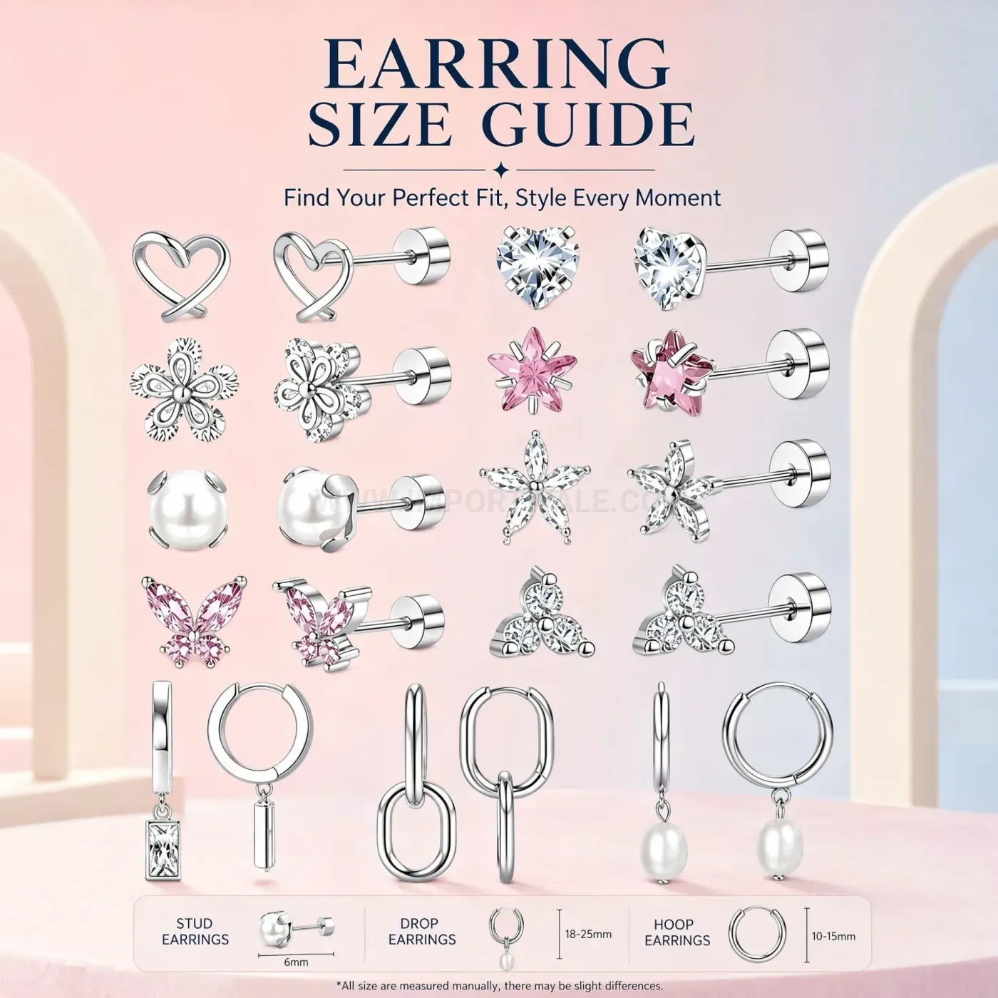 Chic Charming Stainless Steel Floral Heart Dangle Pearl Piercing Stud Set
