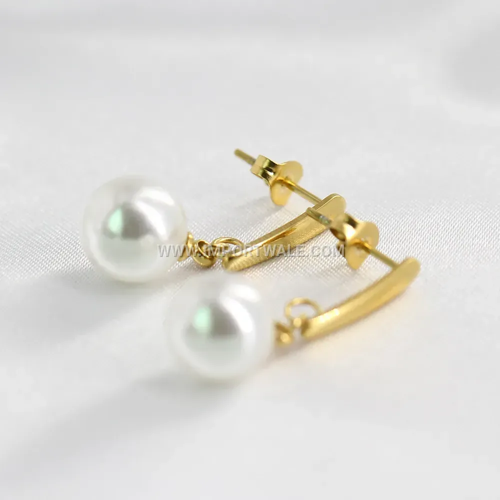 Imitation Pearl Charm Stainless Steel Stud Earrings