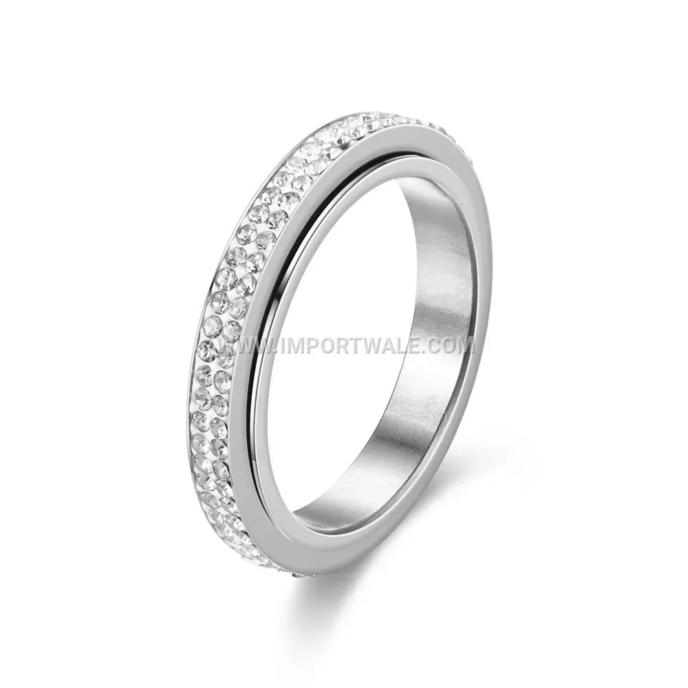 Double Row Rhinestone Stainless Steel Spinner Ring