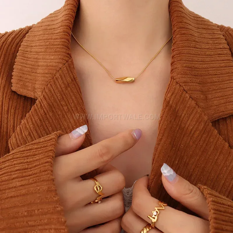 Trendy Minimalist Geometric Twisted Tube Snake Chain Necklace in Stainless Steel