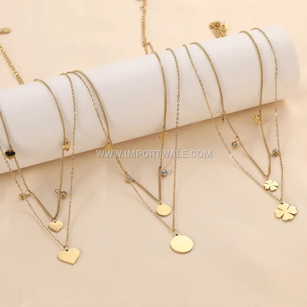 Elegant Gold Plated Stainless Steel Disc Heart Pendant Necklace