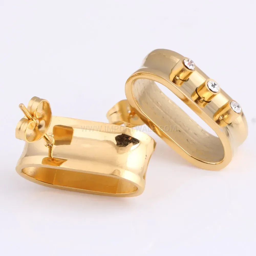 Trendy 18K Gold Plated Belt Buckle Rhinestone Stainless Steel Stud Earrings