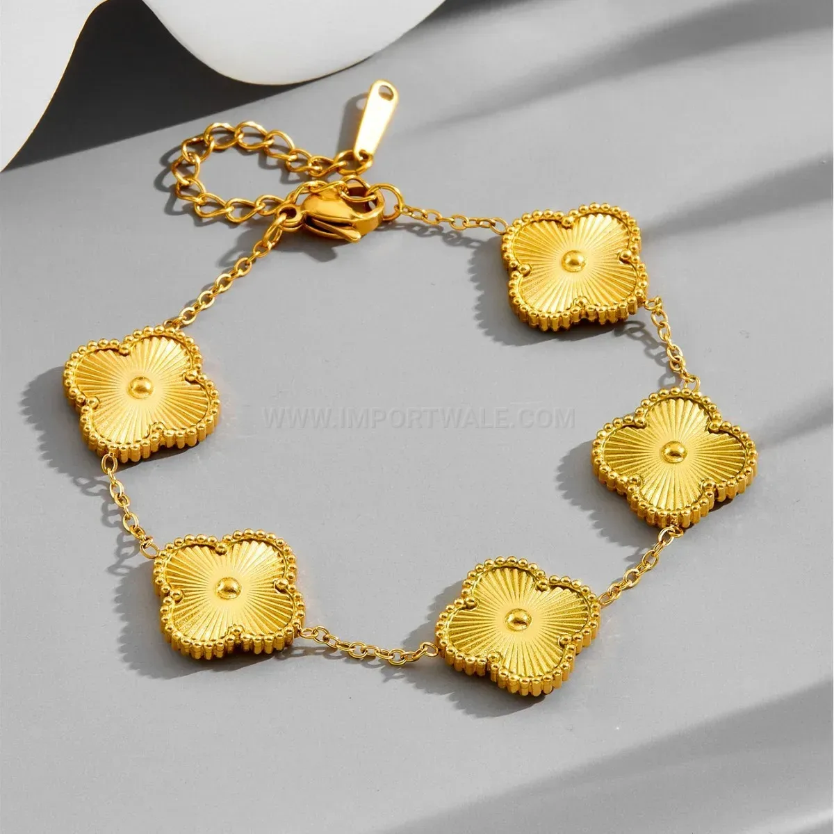 Gold Plated Stainless Steel Four Leaf Clover Bracelet