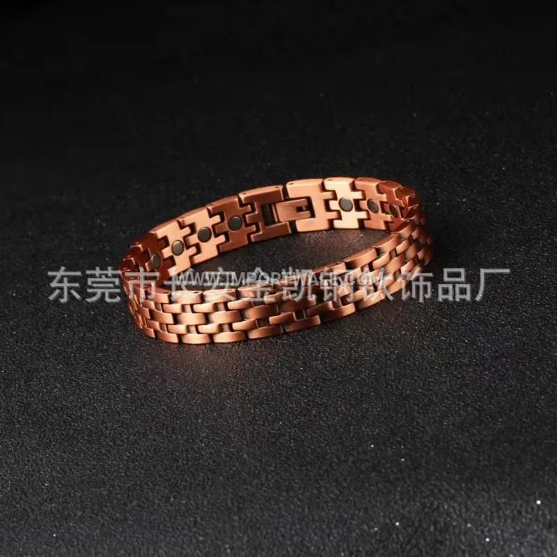Vintage Geometric Line Red Copper Magnetic Bio Bracelet