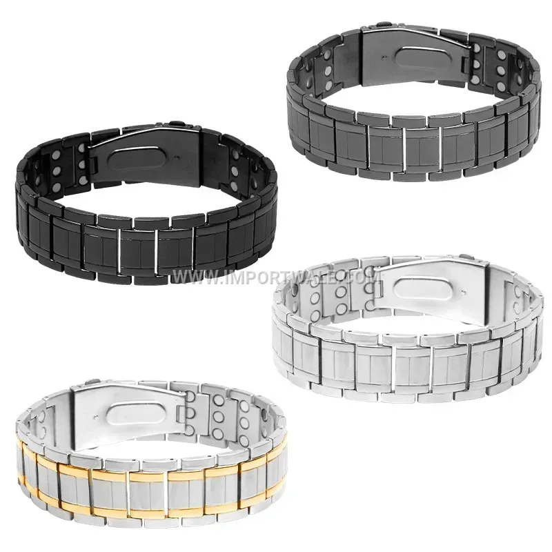 Textured Rhombus Pattern Stainless Steel Magnetic Link Bracelet