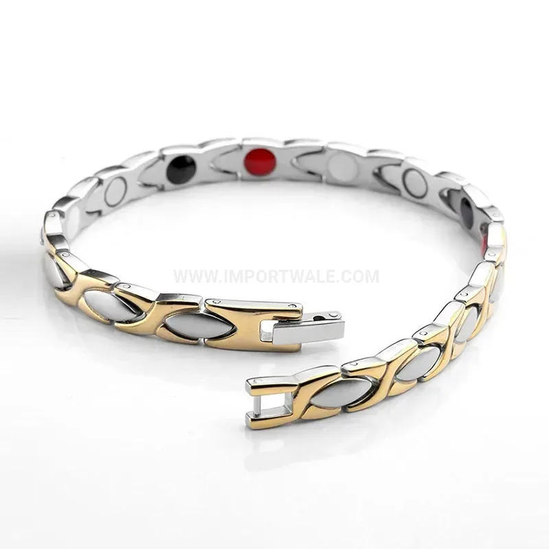 Trendy Two-Tone Stainless Steel Elegant Wave Bio Magnetic Bracelet