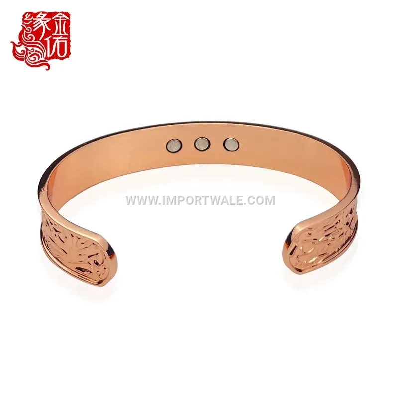 Textured Tree Bark Copper Magnetic Open Bangle Bracelet