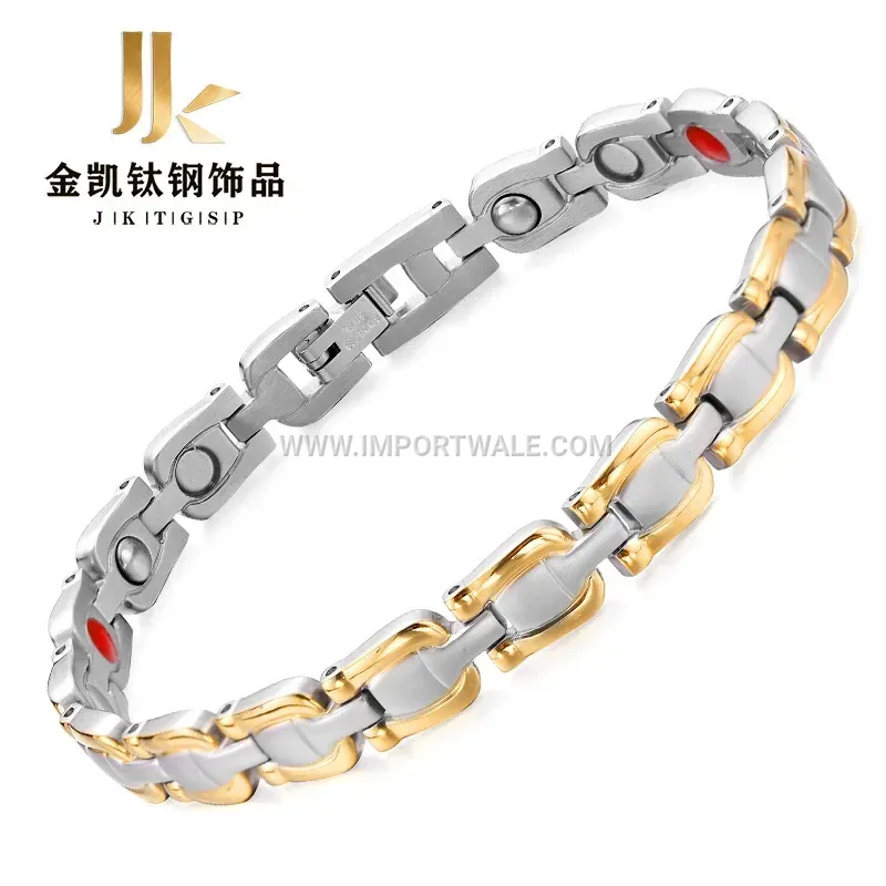 Sleek Two-Tone Gold and Silver Titanium Steel Magnetic Bracelet