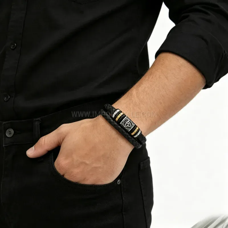 Classic Braided Leather Stainless Steel Magnetic Bracelet With Gift Card