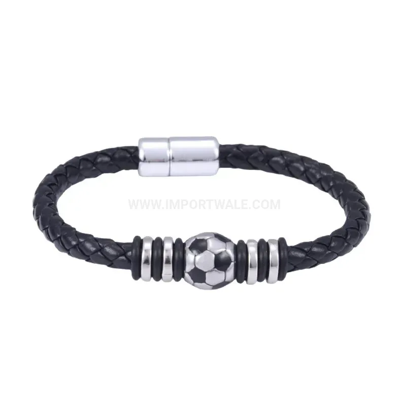 Classic Woven Leather Cord Bracelet with Magnetic Clasp Accents
