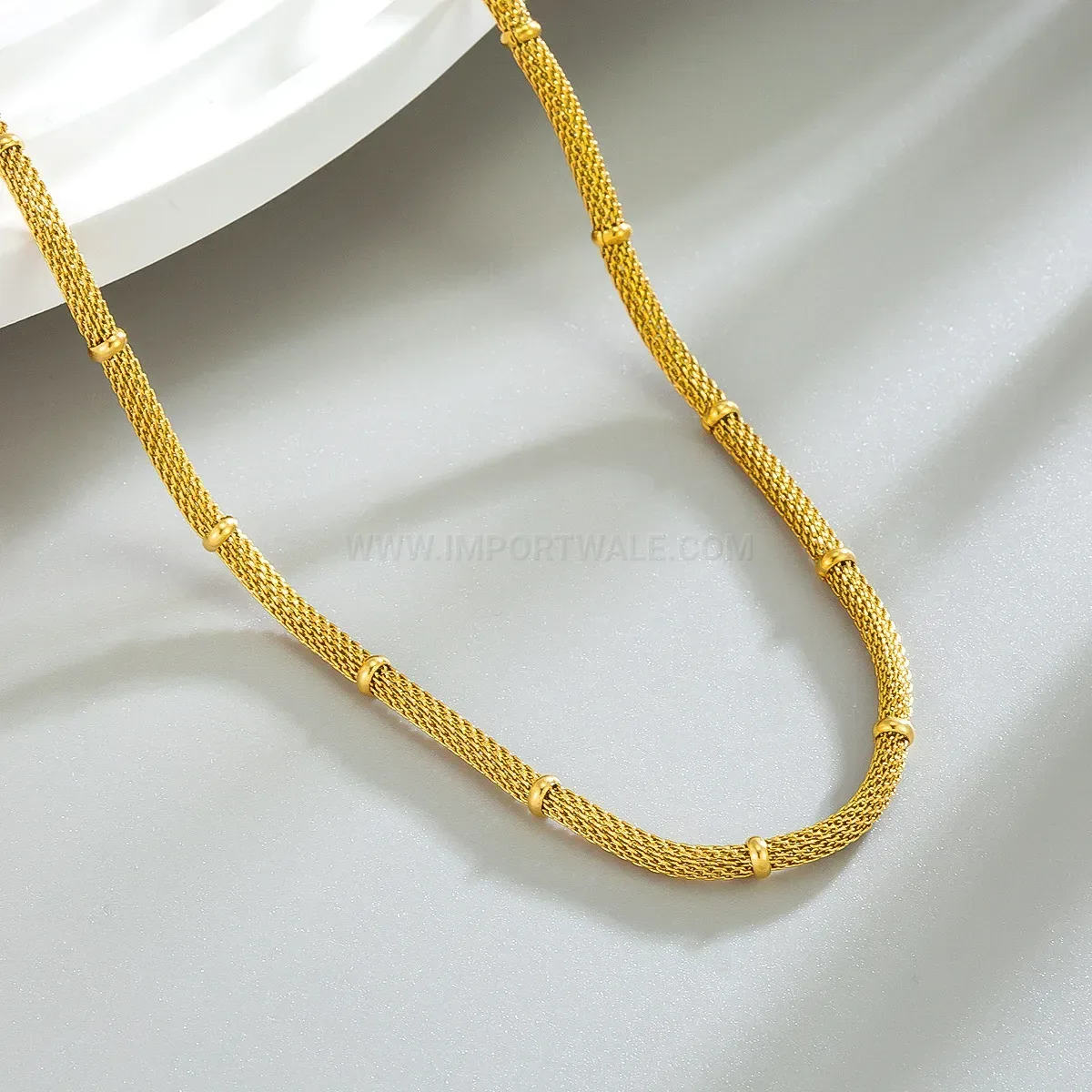 Classic Gold Plated Stainless Steel Bamboo Chain Polka Dot Pendant Necklace