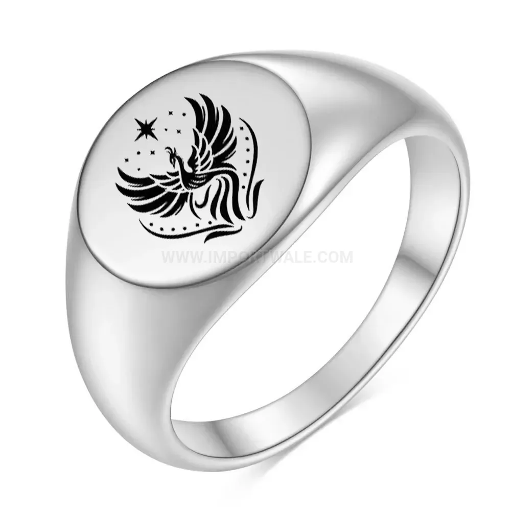 Chic Polished Round Stainless Steel Phoenix Engraved Ring